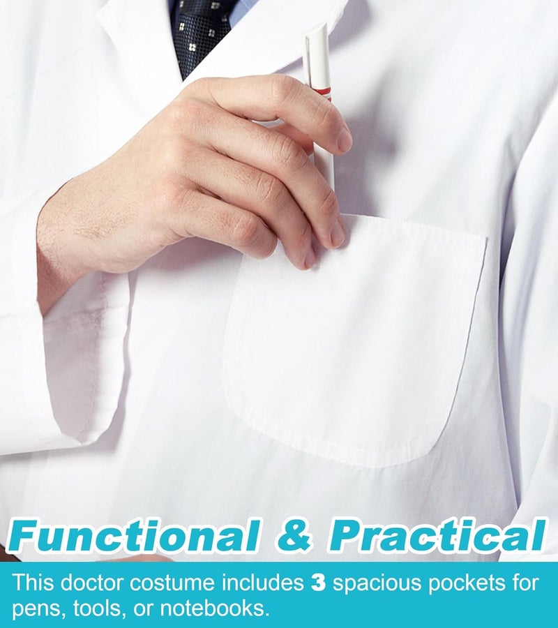 Snwquik Store Lab Coat for Men&Women,Doctor Costume for Adults,White Long Sleeve Unisex Science Chemistry Lab Coat - Image 3